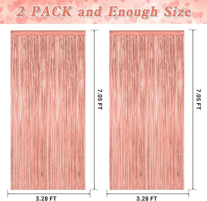 ZATAYE 2 Pack Rose Gold New Years Eve Foil Curtain Streamer Decorations | Rose - Image 2
