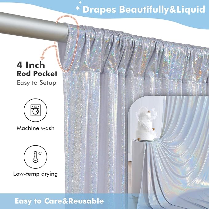 20x10ft Shimmer Silver Sequin Backdrop Curtain - Image 4