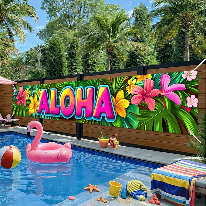 HOMETITUTE Luau Party Decorations Aloha Hawaiian Fence Banner 79 x 18 inch | - Image 6