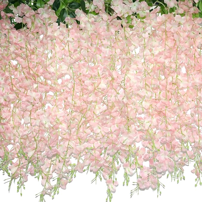 ZINHO 60 Branches Wisteria Hanging Flowers, Artificial Pink Wisteria Flowers by ZINHO