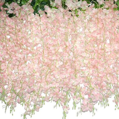 ZINHO 60 Branches Wisteria Hanging Flowers, Artificial Pink Wisteria Flowers by ZINHO
