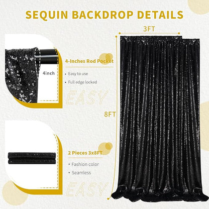 Sequin Backdrop 6x8FT Black Halloween Background Glitter Sequin Fabric | - Image 3
