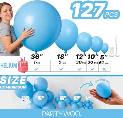 PartyWoo Light Blue Balloons 127pcs Baby Pastel Blue Color 5 Inch | 36 18 12 10 - Image 6