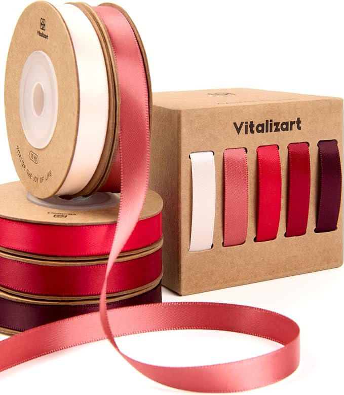 Vitalizart Red Ribbons for Crafts 3/8" x 50Yds Double-Faced Satin Ribbon | by Vitalizart