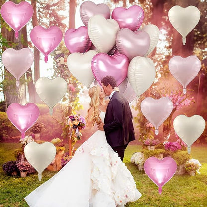Pink White Heart Balloons, Pastel Pink Light Pink White Heart Shaped Mylar - Image 6