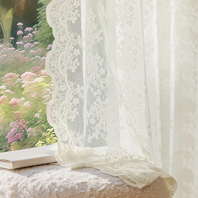 Anmao Vintage Lace Curtains 84 Inches Long 2 Panels Set, Romantic Elegant Light by Anmao
