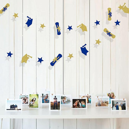 Pinkblume Navy Blue Gold Graduation Hat Diploma Star Garland Banner Bunting - Image 5