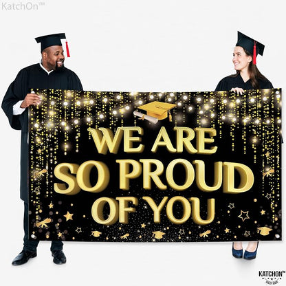 KatchOn We are So Proud of You Banner 72x44 Inch | Black and Gold Graduation - Image 3