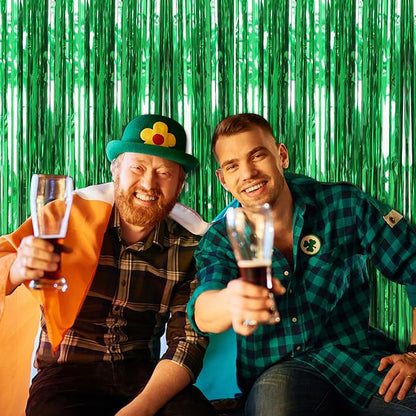 2 Pack Foil Curtain Backdrop Green Metallic Tinsel Foil Fringe Curtains Photo - Image 6