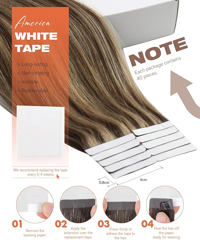 Sunny Hair Tape in Hair Extensions Human Hair 18 Inch Hair Extensions Real Human Hair Tape in Extensions for Women Medium Brown Highlights Caramel Blonde Remy Hair Straight Skin Weft 40pcs 100g