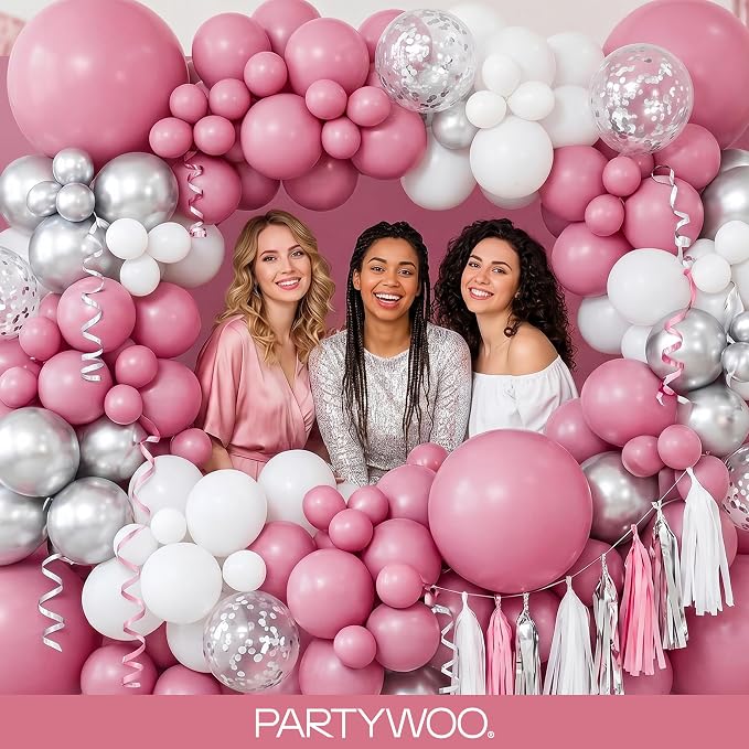 PartyWoo Mauve Dusty Balloons 100pcs Pink Rose Color 18 12 10 5 Inch | Balloons - Image 5