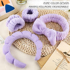 Zkptops 6Pcs Spa Headband for Washing Face Wristbands Set Women Bubble Skincare Makeup Sponge Terry Cloth Padded Puffy Headband Bow Tie Hairband Cute Non Slip Thick Hair Accessory Gifts (Purple)