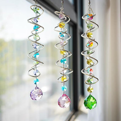 Set of 3 Crystal Suncatcher Spiral Wind Spinner Gazing Ball Decor | Crystal - Image 2