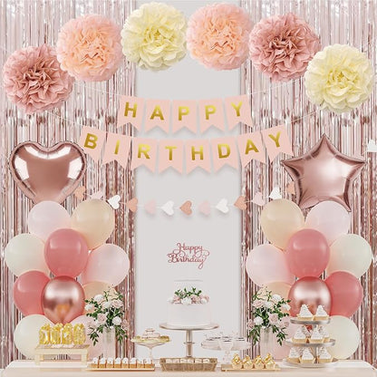 Boho Dusty Pink Happy Birthday Party Decorations by HEDUPT
