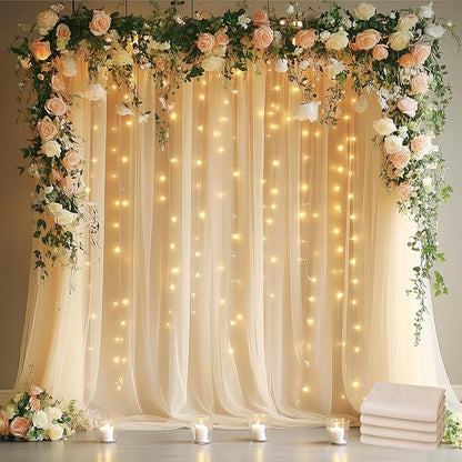 Tulle Backdrop Curtains with Lights Sheer Champagne Curtain Backdrop 20x8ft | by Fomcet