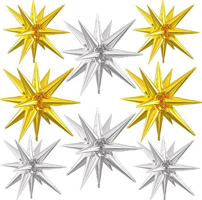 Silver Gold Star Balloons, 22/27 Inch Silver and Gold Star Foil Balloons by Paready