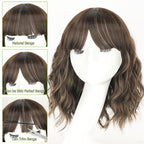 AISI HAIR Curly Bob Wig with Bangs Short Wavy Warm Medium Brown Color Wigs for Women Bob Style Synthetic Heat Resistant Bob Wigs