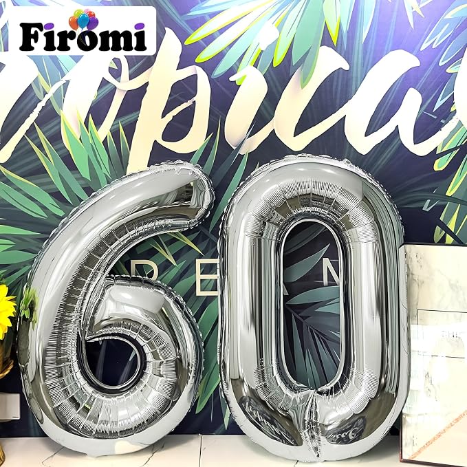 FIROMI 60 Number Balloons Silver Big Foil Mylar 60th Balloon Numbers 40inch | - Image 3