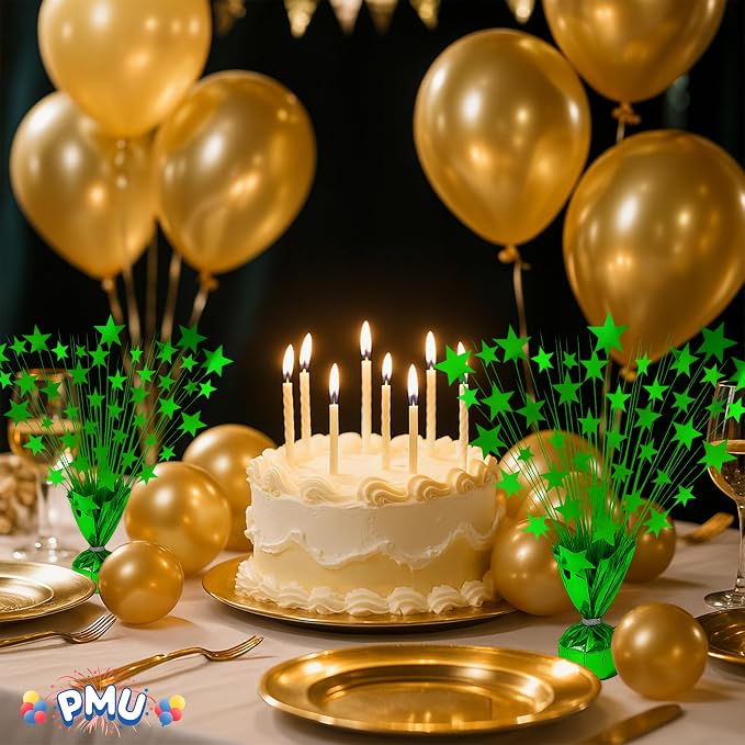 PMU 3 Pack Bursting Star Metallic Foil Spray Centerpiece- Green Balloon Weights - Image 5