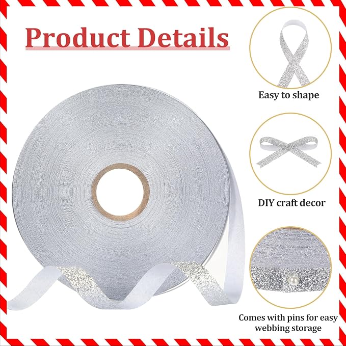 Syhood 50 Yards Glitter Ribbon Wrapping 3/8" Wide Sparkle Waterproof Sparkly - Image 3