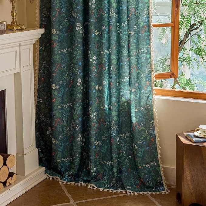 Floral Rod Pocket Semi Sheer Living Room 2 Panel Curtains 96 Inches Long | - Image 6