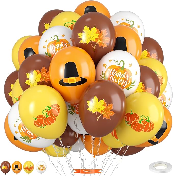 Thanksgiving Balloons, 12 Inch Orange Coffee Brown Yellow White Pumpkin Fall by Saxuxu