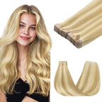 GOO GOO Tape in Hair Extensions Human Hair, 18D/22F Dirty Blonde Highlights, 12inch 80g 40pcs, Skin Weft Seamless Invisible, Silky Straight with Thick Ends, Remy Human Hair
