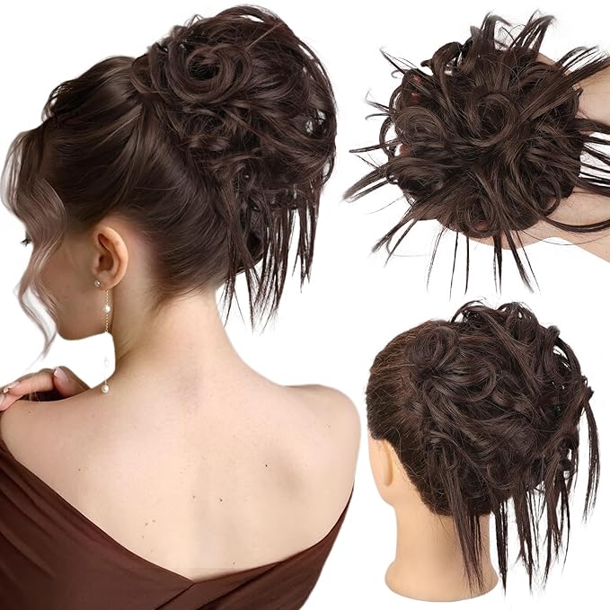 HMD Tousled Updo Messy Bun Hair Piece Hair Extension Ponytail With Elastic Rubber Band Updo Bun Synthetic Hairpieces for Women