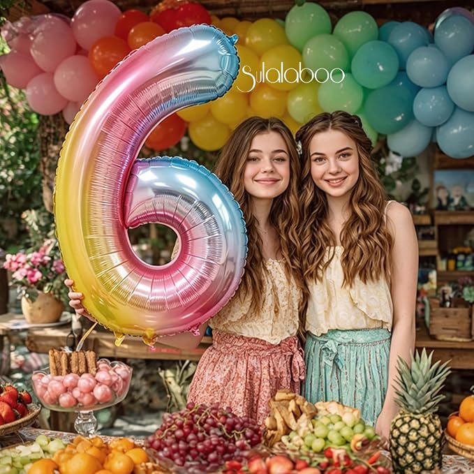 Rainbow Gradient Number 6 Balloon 40 Inch Big Large Balloons 0-9 | 6th Helium - Image 3