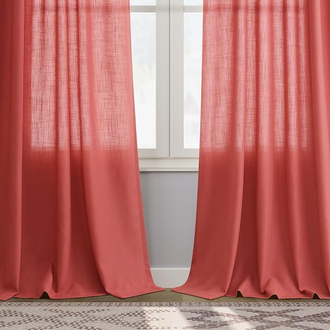 Watermelon Red Curtains 108 Inches Long 2 Panels, Semi Sheer Back Tab Loop - Image 7