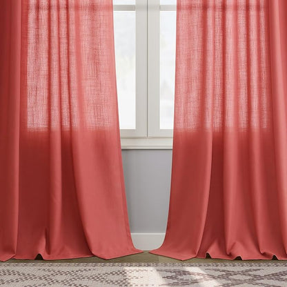 Watermelon Red Curtains 108 Inches Long 2 Panels, Semi Sheer Back Tab Loop - Image 7
