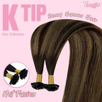 YoungSee Ktip Hair Extensions Balayage K Tip Human Hair Extensions Dark Brown with Medium Brown 14Inch Short 50s/50G