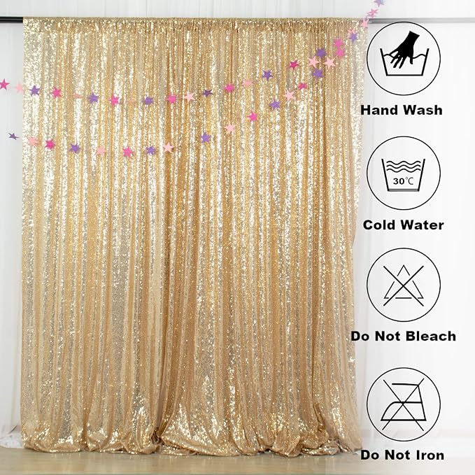 ShinyBeauty Light Gold Sequin Backdrop 10X10 Gold Drapes Curtain - Image 8