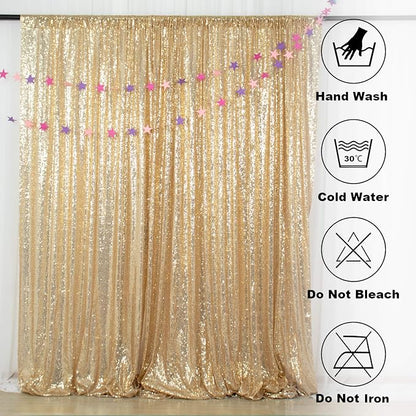 ShinyBeauty Light Gold Sequin Backdrop 10X10 Gold Drapes Curtain - Image 8