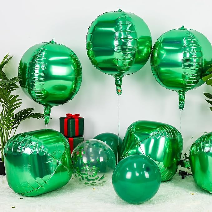 6Pcs Green Round Foil Balloons, Giant 4D Round Ball Balloons, 22 Inch Metallic - Image 3