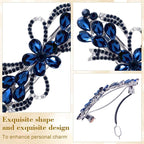 Joez Wonderful Rhinestone Hair Clip Sparkly Crystal Barrettes French Wedding Prom Engagement Pageant First Communion Hair Decorative Accessories for Women Long Hair (Bow Blue, 1 Pcs)
