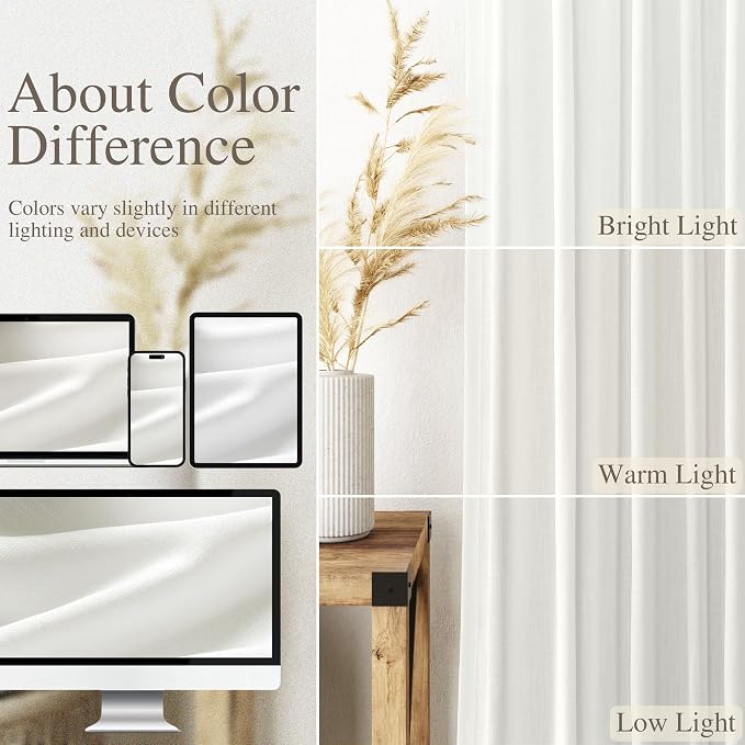 Ivory Linen Curtains 92 Inch Length 2 Panels Set - Image 4