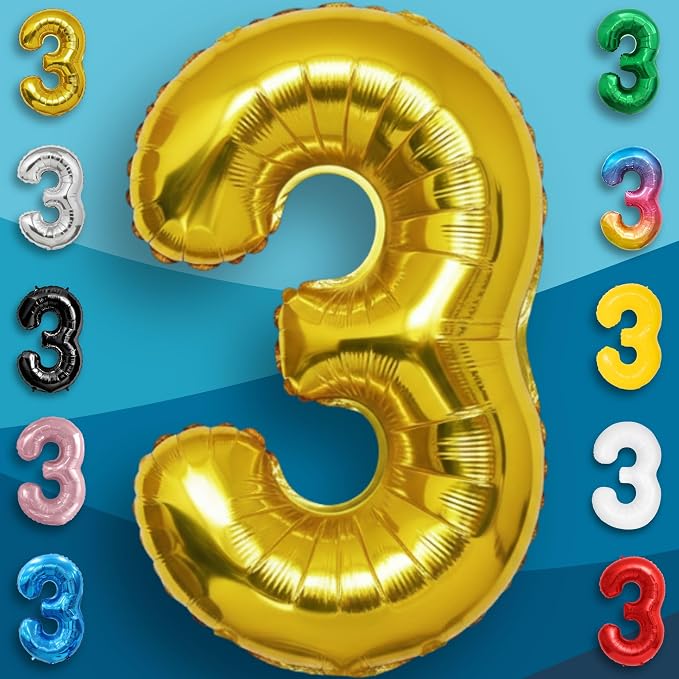 Gold Number Balloon 3 Mylar Foil Balloons 32 inch - Image 6
