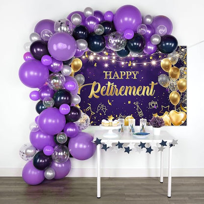 Happy Retirement Backdrop Purple and Gold Happy Retirement Sign Banner Photo - Image 4