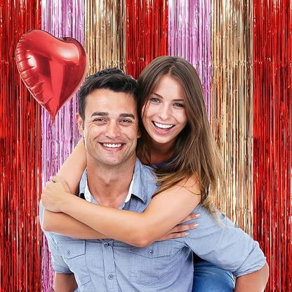 Voircoloria 3 Pack 3.3 x 8.2 ft Valentine Foil Fringe Backdrop Curtains - Image 7