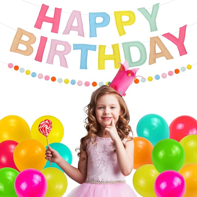 2-PCS Pre-Strung 3D Felt Happy Birthday Banner, Macaron Birthday Decorations | - Image 6