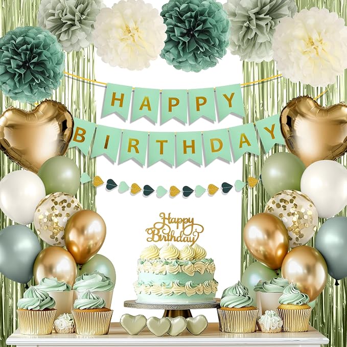 Sage Green Happy Birthday Party Decorations by HEDUPT