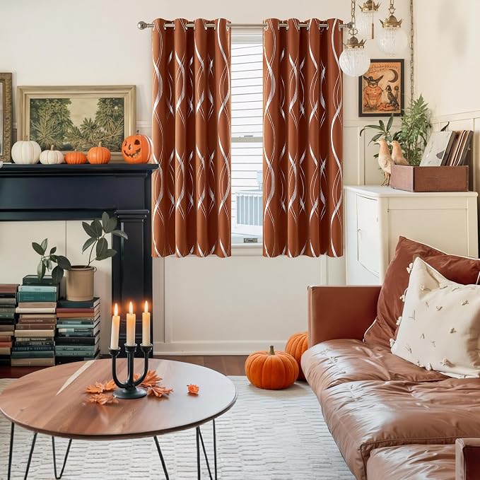 NICETOWN Burnt Orange Fall Blackout Curtain Panels - Image 2