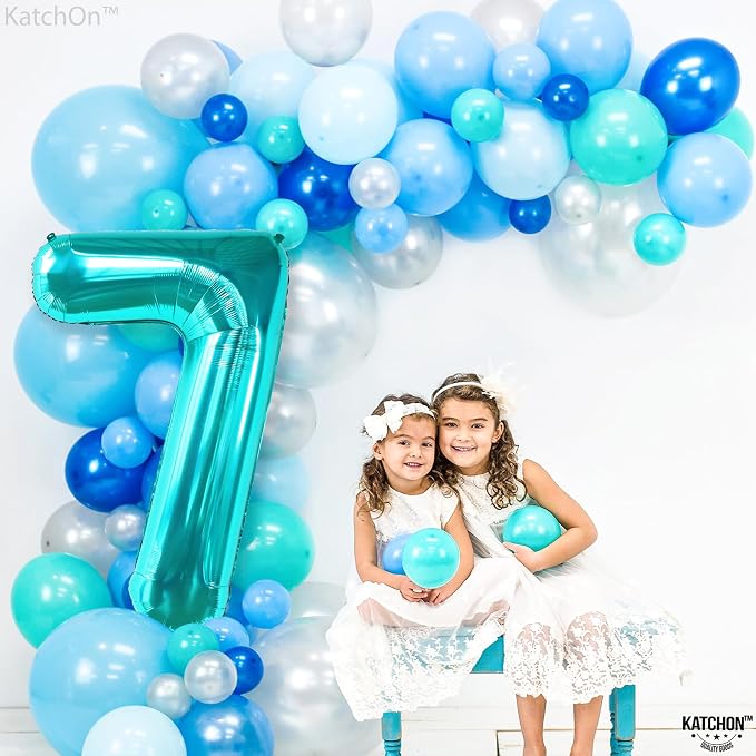 KatchOn, Aqua Blue 40 Inch Number 7 Balloon - Image 4