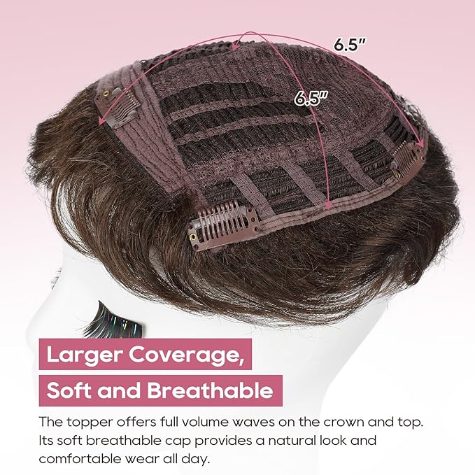 REECHO Hair Topper, Short Wiglet Hair Topper for Women with Thinning Large Coverage Synthetic Top Crown Hairpiece for Women - Dark Chocolate Brown
