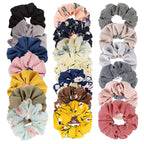 Velscrun 20 Pcs Floral Plaid Solid Color Scrunchies, Scrunchies for Girls Women with Chiffon, Hair Scrunchies for Women's Hair Elastics Bands Ponytail Holder Bulk, Hair Accessories Hair Ties Gifts