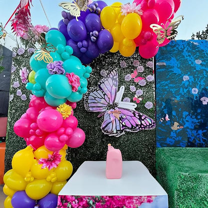 HILAVO Pink Blue Purple Balloons Garland Arch Kit 132 Pcs Hot Pink Metallic - Image 4