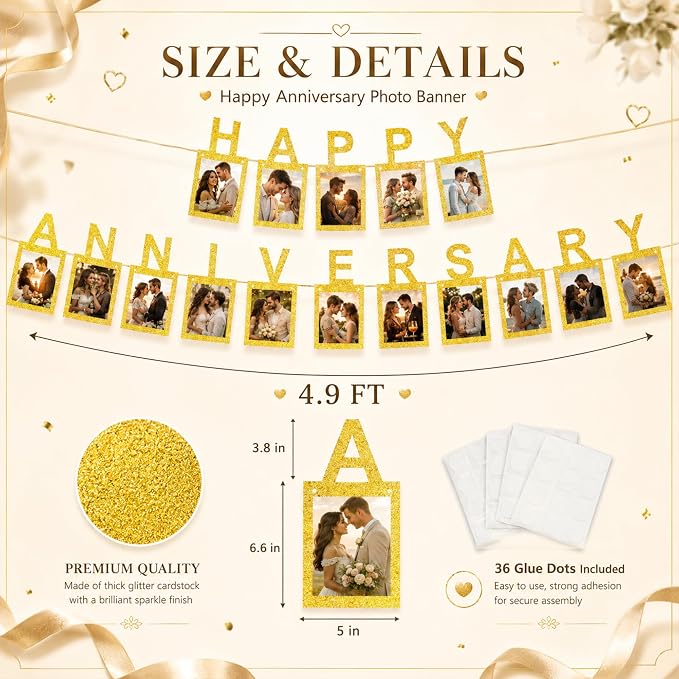 Gold Happy Anniversary Banner - Image 2