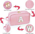 YOOLIFE Christmas Gifts for Women Teen Girls - Initial Makeup Bag Cosmetic Bag Toiletry Pouch, Personalized Birthday Gifts for Women Girls Mom Daughter Sister Friends, Pink A