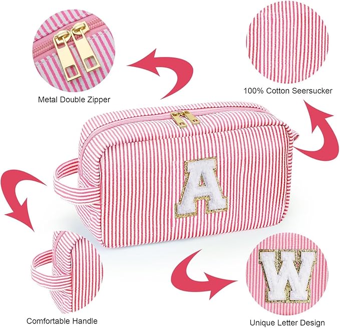 YOOLIFE Bridesmaid Proposal Gifts - Personalized Bridal Shower Bridesmaid Bride To Be Bachelorette Party Gifts Maid Matron Honor Gifts, Monogram Initial Pink Makeup Bag Cosmetic Bag, Letter B